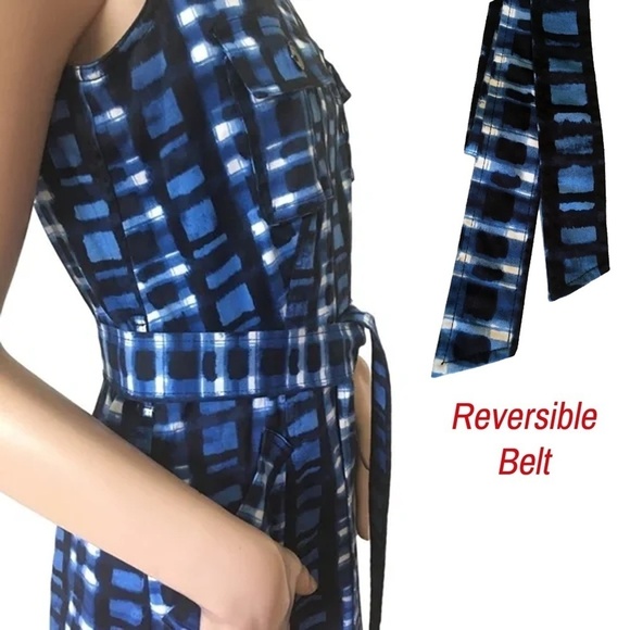Calvin Klein Dress Military Inspired A-line Belt Mini Sleeveless Bold Print - Picture 9 of 16